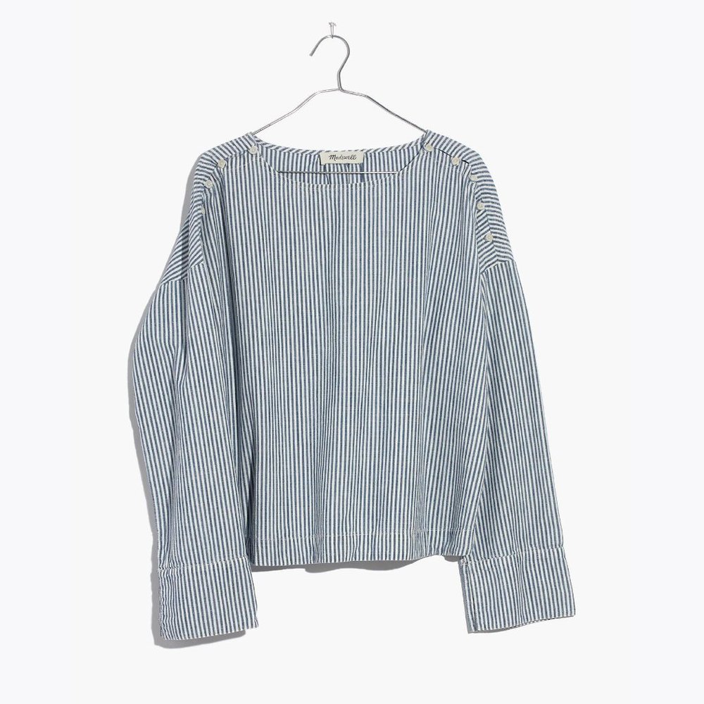 MADEWELL Convertible Chambray Stripe Top sz L - Picture 12 of 12